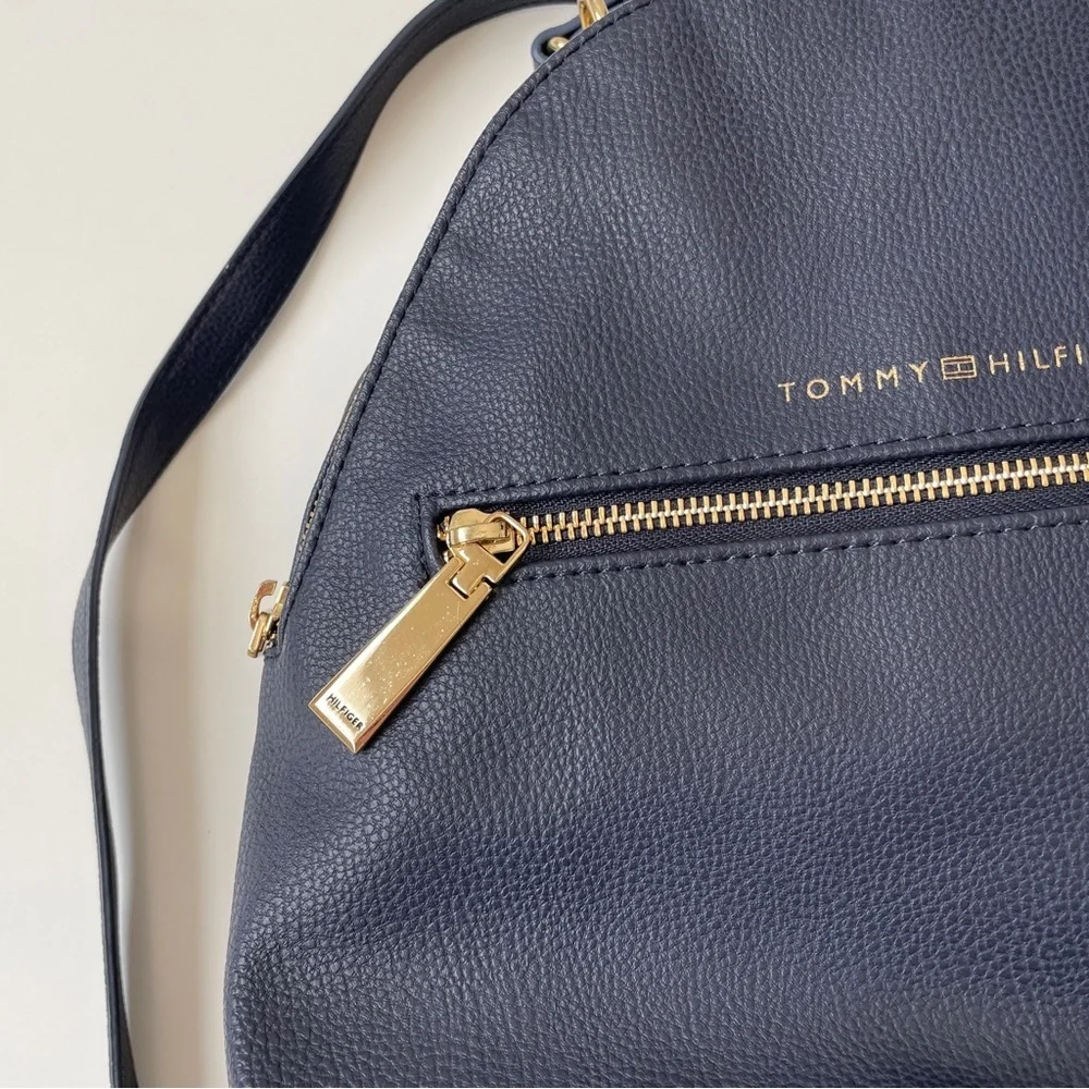 Tommy Hilfiger Navy Leather Mini Backpack with Gold Hardware - Picture 9 of 14